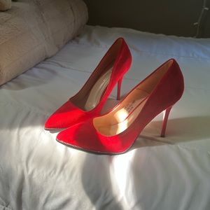 Fire Engine Red Suede Pumps/Heels 8